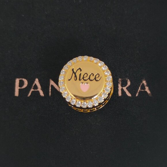 Pandora Engravable Niece Charm Bead Gold Plated with box - Picture 1 of 11